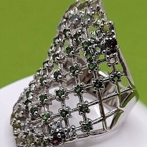 Natural Round Chrome Diopside Rhodolite‎ Gems 925 Sterling Silver Ring Size 7